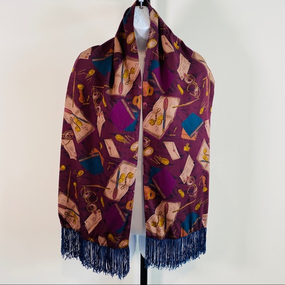 Vintage Love Letter Pen Pal Diary Feather Pen Reversible Fringe Edge Scarf - Picture 2 of 10